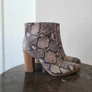 Snakeskin high heel ankle booties